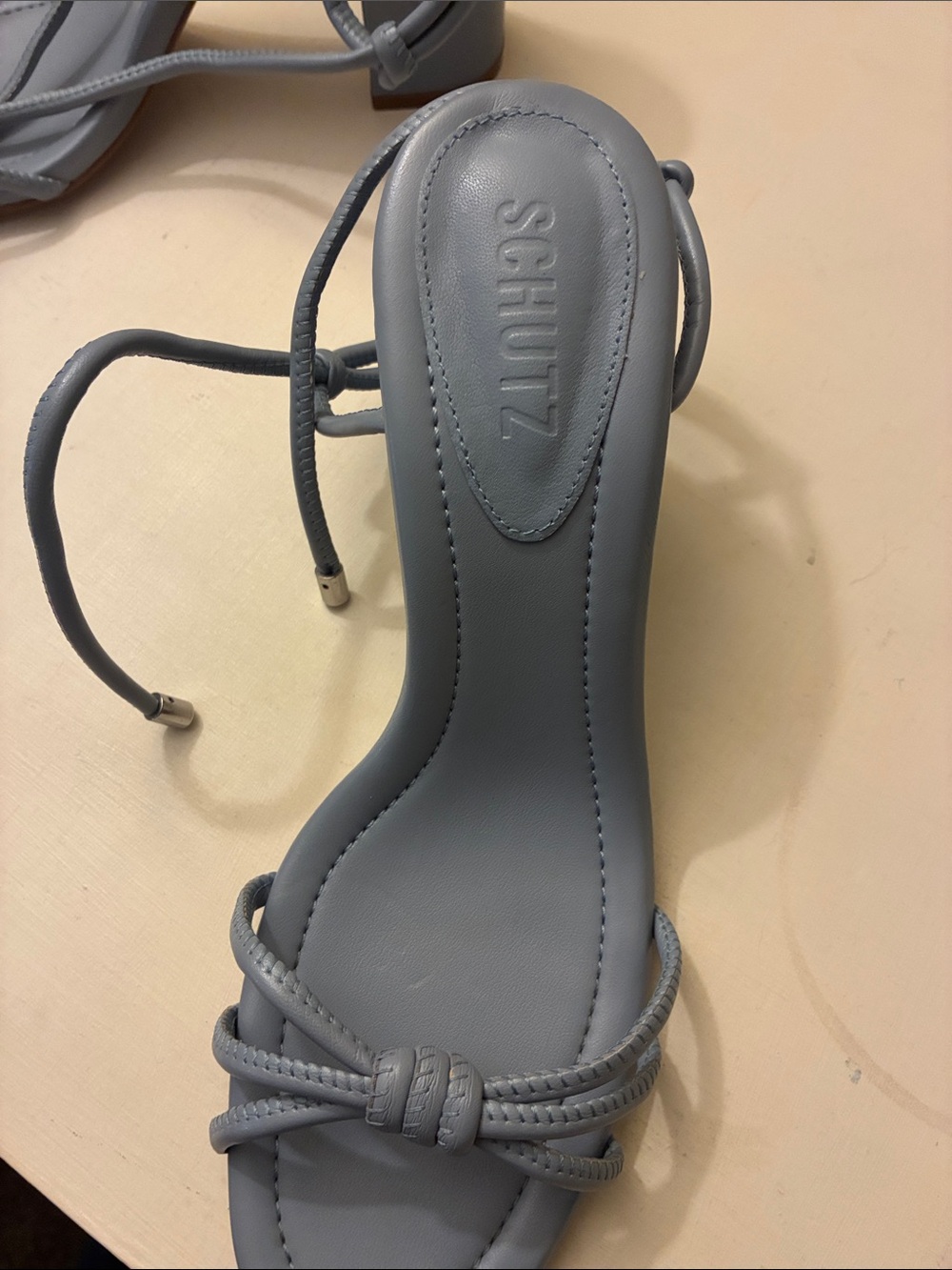 SCHUTZ Powder Blue Knotted Strap Block Heel Sandals - Picture 3 of 4